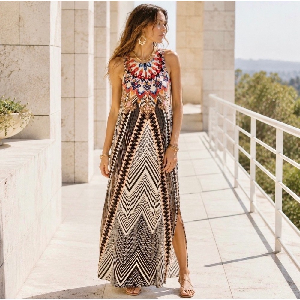 Anthropologie HD in Paris Silk Maxi Dress Eclectic Boho Luxe Art to Wear 4